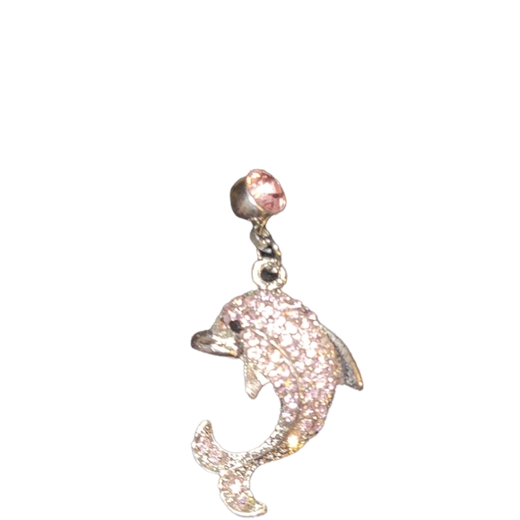 NWT 14g Stainless Steel Pink Rhinestone Dolphin 🐬 Bellyring - Picture 2 of 3